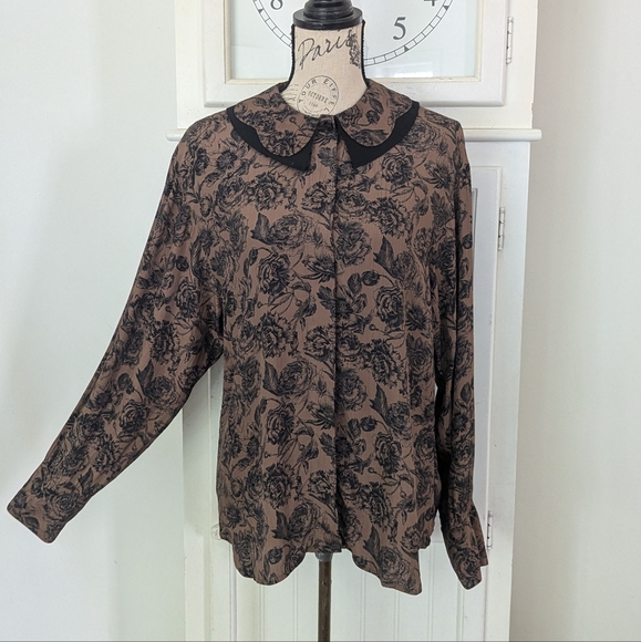 Vintage Floral Print Blouse With Peter Pan Collar - Picture 5 of 13